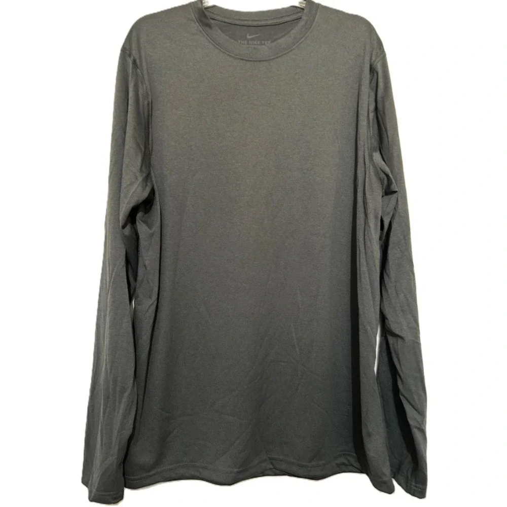 Nike Mens Dri-Fit The Nike Tee‎ Long Sleeve T-Shirt Charcoal Gray Large L Active